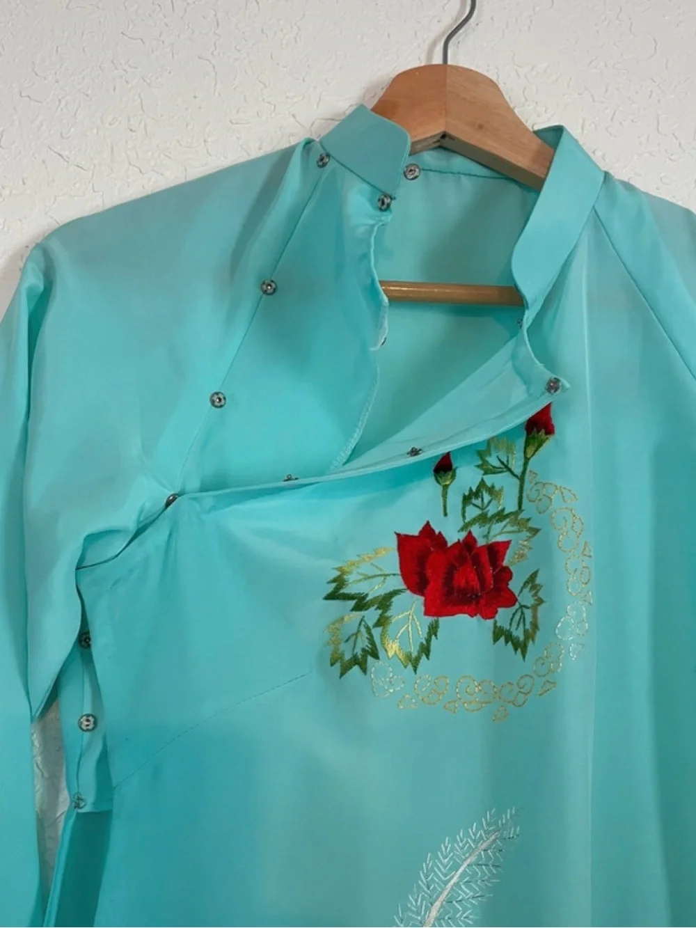 Aqua Floral Embroidered Long Dress